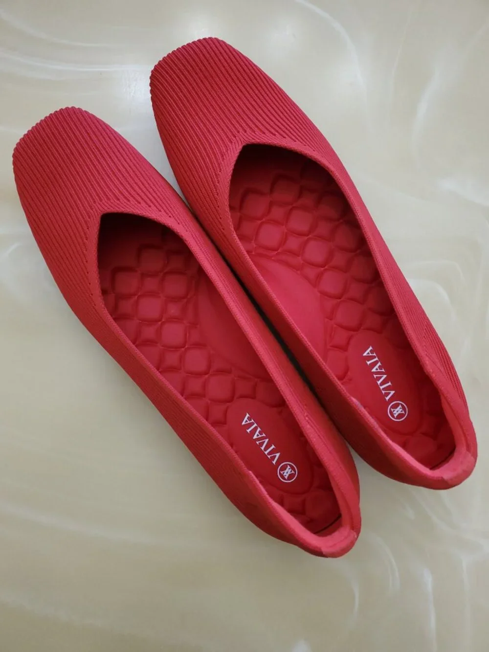 VIVAIA Margot Walker Lightweight Square-Toe V-Cut Slip On Flats in Ruby Red 10.5